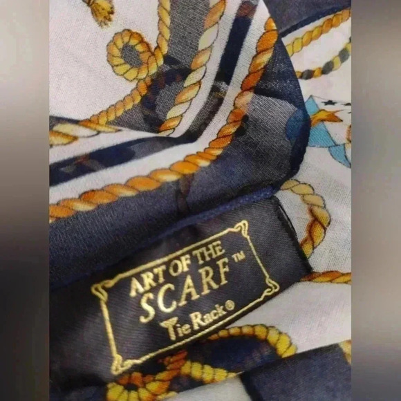 VINTAGE ITALIAN Square Scarf Nautical Gold Navy Art of the Scarf EUC Coastal - Picture 4 of 7